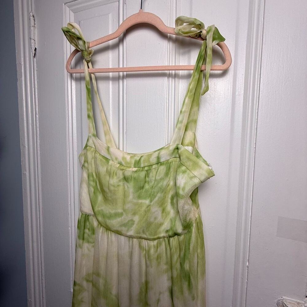 Line and Dot Tiered Maxi Dress Womens Large Green White Summer Boho Style